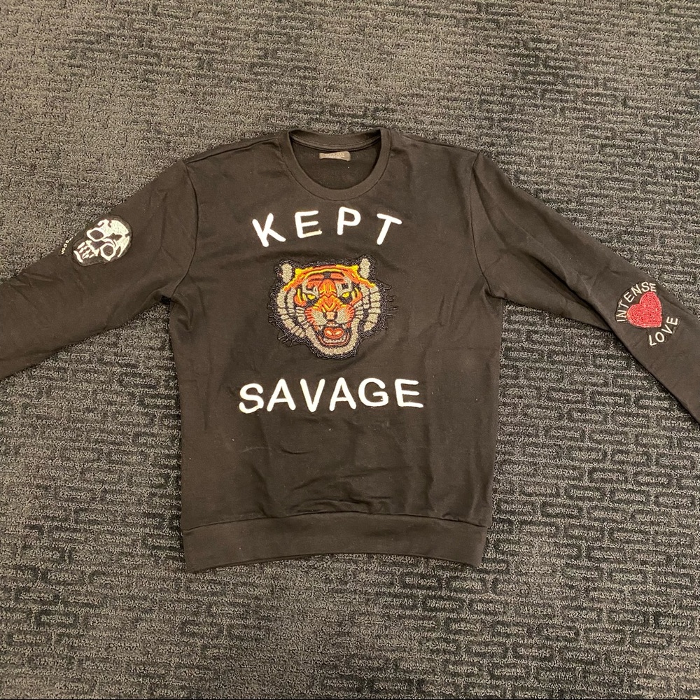 Mens beads & patch decal sweater